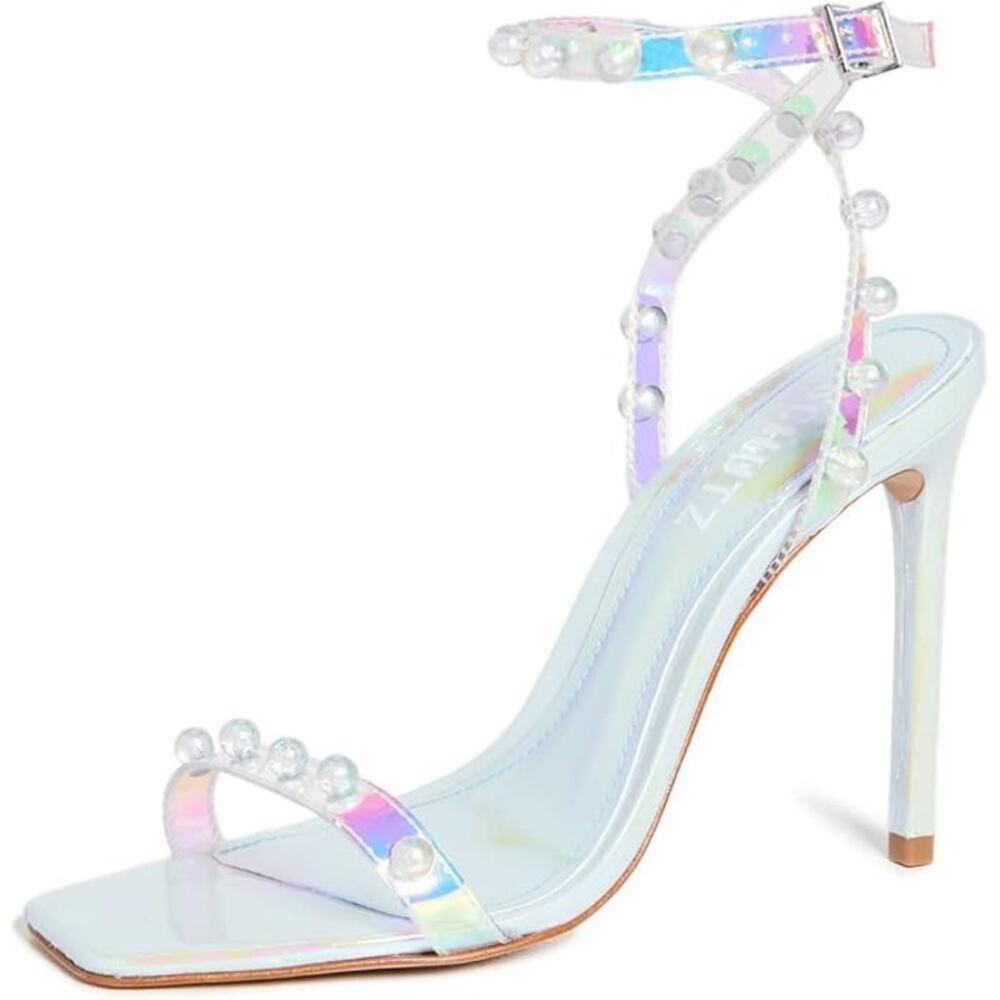 Schutz Pietra Vinyl Strappy Sandals Rainbow Iridescent Finish Women's Size 9.5B